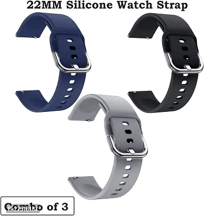 Colorfit Pulse Grand/Ultra 3/Pro 5 Max, Quad Call, Pulse 2, Mettalix, Twist 22 Mm Silicone Watch Strap Blue, Black, Grey Pack Of 3