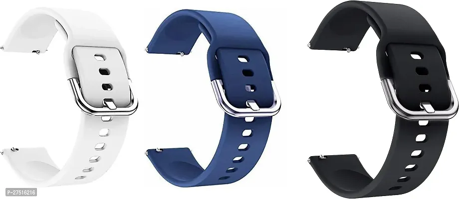 19Mm Silicone Strap For Noise Colorfit Pro 2, Boat Storm Sports Band 19 Mm Silicone Watch Strap Blue, White, Black Pack Of 3