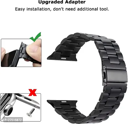 Ultra Stainless Metal Chain Strap Band Compatible For I-Watch Series 7 45Mm 44 Mm Metal Watch Strap Black-thumb2