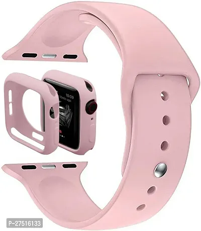 Soft Silicone Case Cover With Strap Iwatch Series7/6/5/4/3/2/1/Se 42/44/45Mm 44 Mm Silicone Watch Strap Pink-thumb2