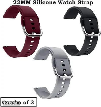 Colorfit Pulse Grand/Ultra 3/Pro 5 Max, Quad Call, Pulse 2, Mettalix, Twist 22 Mm Silicone Watch Strap Black, Maroon, Grey Pack Of 3-thumb0