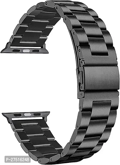 Ultra Stainless Steel Metal Chain Strap Band Compatible For I-Watch Series 7 42 Mm Metal Watch Strap Black-thumb0