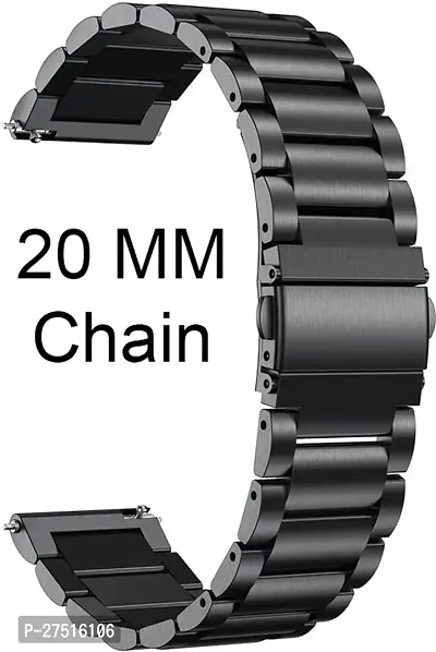 Premium Black Chain Compatible For Amazfitgts2/Mini/Bip/Bipu/Pro/Lite,Galaxy 20 Mm Stainless Steel Watch Strap Black-thumb2