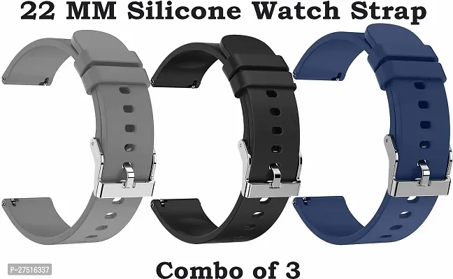 22Mm Strap For All Smartwatch And Analog Wristwatchcompatible Watch In Picture 22 Mm Silicone Watch Strap Grey/Black/Blue Pack Of 3-thumb0