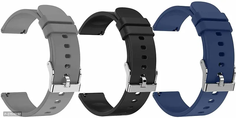 20Mm Strap For All Smartwatch And Analog Wristwatchcompatible Watch In Picture 20 Mm Silicone Watch Strap Grey/Black/Blue Pack Of 3-thumb0