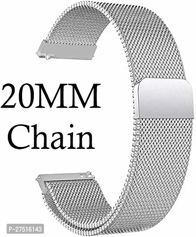 Magnetic Chain Compatible For Amazfitgts2/Mini/Bip/Bipu/Pro/Lite,Galaxy Active2. 20 Mm Metal Watch Strap Silver