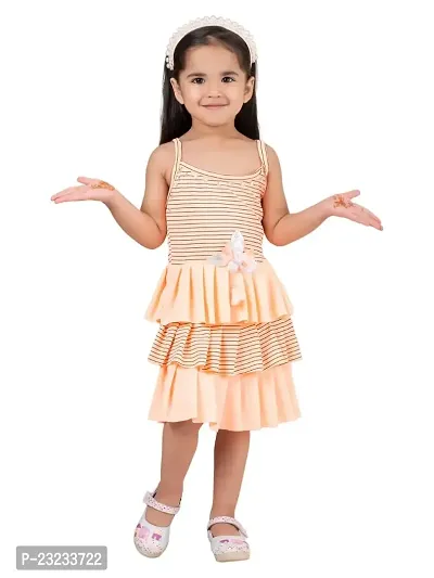 Ayasha Fashion Casual Net Striped Knee Length Frock Dress for Girls