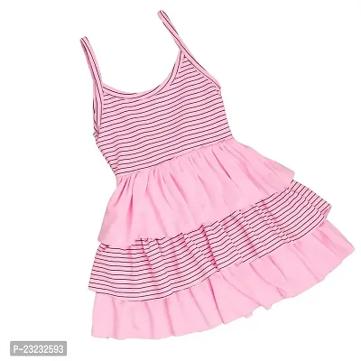 Ayasha Fashion Casual Net Striped Knee Length Frock Dress for Girls-thumb0