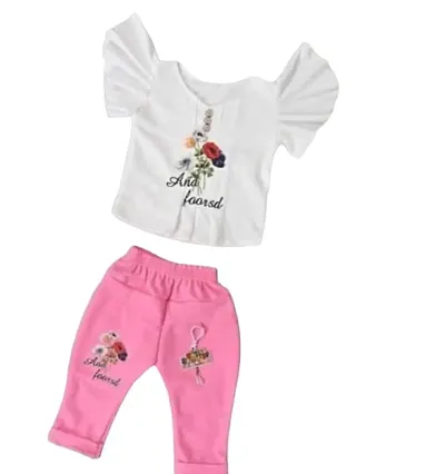 Ayasha Fashion Casual Cotton Blend Floral Print Top and Pant Set for Girls