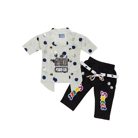 Ayasha Fashion Casual Cotton Blend Polka Dot Printed Top and Pant Set for Girls