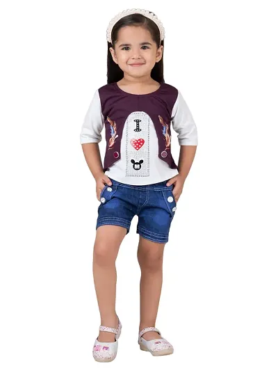 Ayasha Fashion Casual Cotton Blend I Love M Printed Top and Short Set for Girls