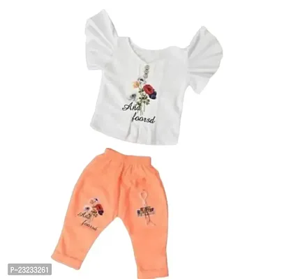 Ayasha Fashion Casual Cotton Blend Floral Print Top and Pant Set for Girls