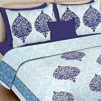 Lali Prints Jaipuri Blue Ethnic Motifs Cotton 130 TC Double Bedsheet  2 Pillow Covers-thumb1
