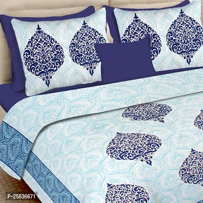 Lali Prints Jaipuri Blue Ethnic Motifs Cotton 130 TC Double Bedsheet  2 Pillow Covers-thumb2