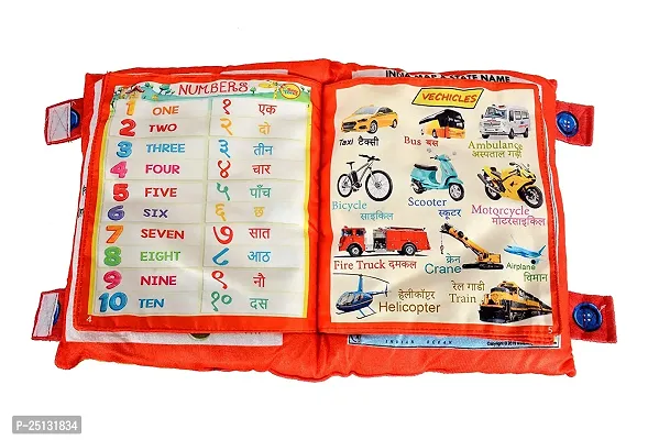 Learning Pillow Book Kids with English and Hindi Languages Alphabet, Numbers, Animal Names, Interactive Velvet Learning Cushion Cloth Book for Baby Children-thumb2