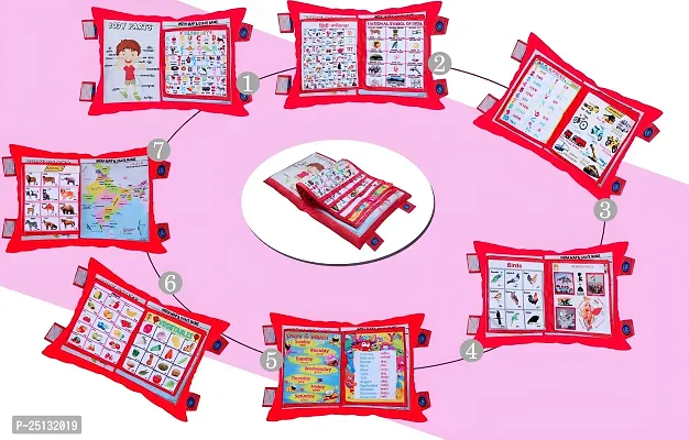 Kids Learning Cushion Pillow Red Cum Book with English and Hindi Alphabet, Numbers,-thumb0