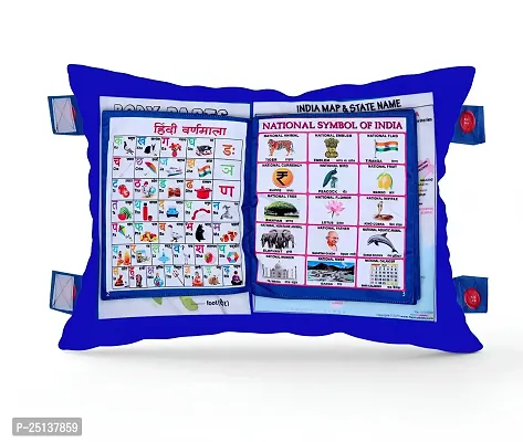 Kids Learning Cushion Pillow Cum Book with English and Hindi Alphabet, Numbers, Animal Names | Velvet Cushion Book for Interactive Learning for Children-thumb0