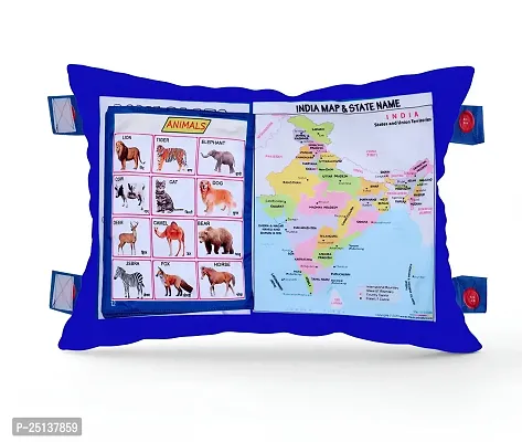 Kids Learning Cushion Pillow Cum Book with English and Hindi Alphabet, Numbers, Animal Names | Velvet Cushion Book for Interactive Learning for Children-thumb2