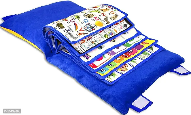 Kid's Learning Cushion Pillow Cum Book with English and Hindi Alphabets, Numbers, Animals Names | Velvet Cushion Book for Interactive Learning for Kids-thumb0