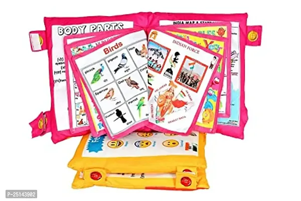 NEW Baby Learning Cushion Soft Pillow Cum Book with English and Hindi Alphabet, Color Name, Shape, Days, Week and Year, Body Parts Learning Cushion Book, Learning Experience for Kids (Multicolour)