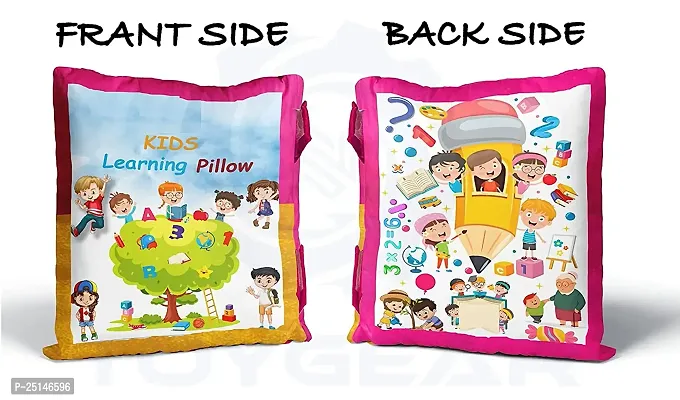 Kid's Learning Cushion Pillow Cum Book with English and Hindi Alphabets, Numbers, Animals Names | Velvet Cushion Book for Interactive Learning for Kids-thumb0