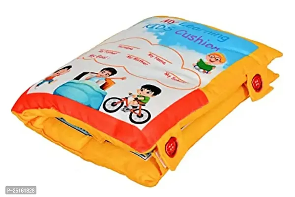 Kid's Learning Cushion Pillow Cum Book with English and Hindi Alphabets, Numbers, Animals Names | Velvet Cushion Book for Interactive Learning for Kids-thumb0