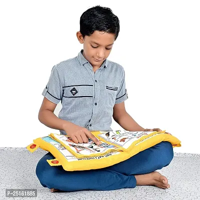 Velvet 14 Side Learning Pillow Book for Kids, Sitting Washable Kids Sleeping Pillow with Numeric, Alphabet, Vehicle Fruits, Indian State Educational with Fun Purpose-thumb0