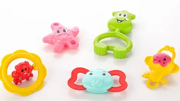 TOPQORE Colorful Attractive Plastic Non Toxic Rattle Toys Set of 6 Shake  Grab Rattle Toys for New Born Baby (Pack of 5 Pcs, Multicolor)-thumb1