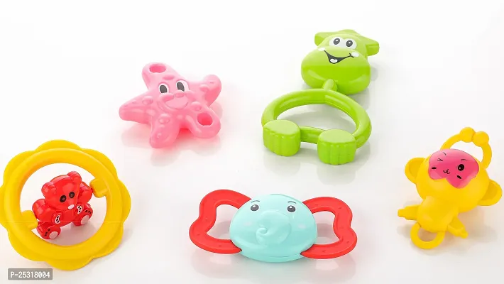 TOPQORE Colorful Attractive Plastic Non Toxic Rattle Toys Set of 6 Shake  Grab Rattle Toys for New Born Baby (Pack of 5 Pcs, Multicolor)-thumb2