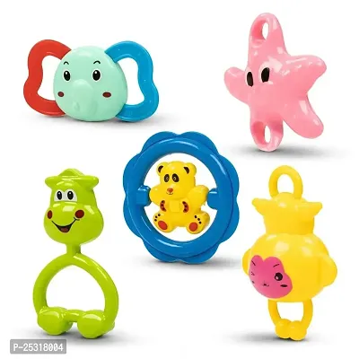 TOPQORE Colorful Attractive Plastic Non Toxic Rattle Toys Set of 6 Shake  Grab Rattle Toys for New Born Baby (Pack of 5 Pcs, Multicolor)-thumb4