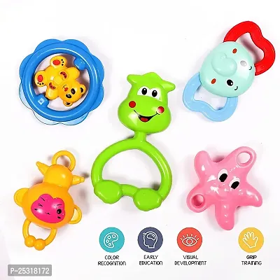 Multi Colored Non-Toxic BPA Free Attractive Baby Rattle  Teether Toys for Kids - Set of 5 Pcs-thumb2