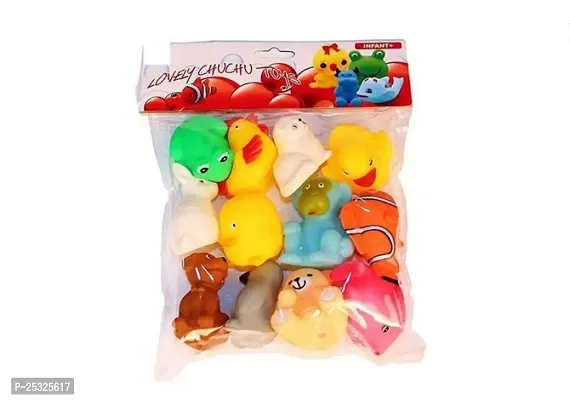 Plastic Baby Bath Chu Chu Colorful Animal Shape Toy (Multicolor, Multi Design) - Set of 12 Pieces