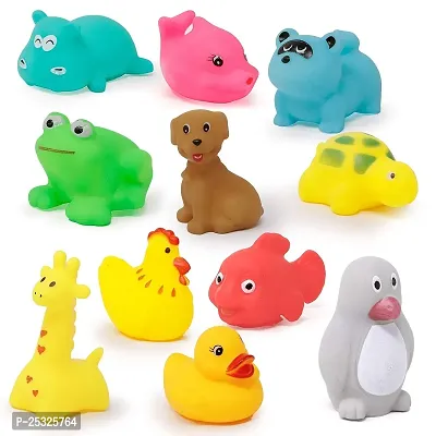 12 Pcs Bath Toys Mix Cute Animals Chu Chu Toys for Baby, Bath Tub Toys, Rubber Floating Toys, Squeeze Sound Toys, Swimming Water Toy for Kids, Non-Toxic Soft Rubber Toys, BPA