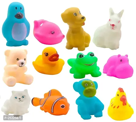 12 pcs animal soft and cute bath chu chu toy for little kids Bath Toy (Multicolor)-thumb0