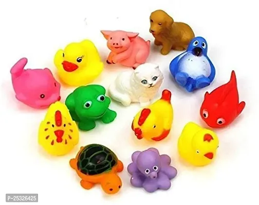 Baby Bath Mix Cute Animals Swimming Water Toys Non-Toxic , BPA Free Colorful Soft Rubber Float Squeeze Sound Squeaky Bathing Child Safe Toy for Newborn Babies Kids (12 Pcs Chu chu Toy)-thumb0