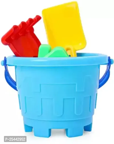 Beach Toy Set For Kids 8 Pcs With Castle Shaped Bucket Shovels Water Sprinkler And Moulds Made In India Perfect Beach Toy For Kids, Multi color-thumb2