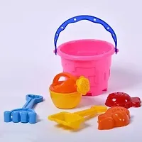 Beach Toy Set For Kids 8 Pcs With Castle Shaped Bucket Shovels Water Sprinkler And Moulds Made In India Perfect Beach Toy For Kids, Multi color-thumb3