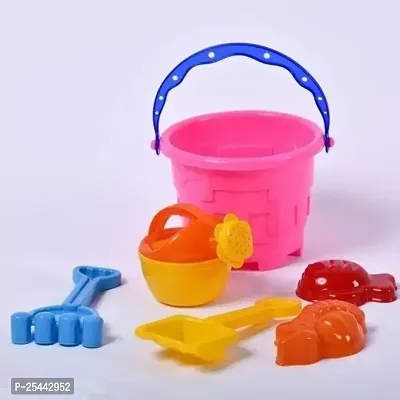 Beach Toy Set For Kids 8 Pcs With Castle Shaped Bucket Shovels Water Sprinkler And Moulds Made In India Perfect Beach Toy For Kids, Multi color-thumb4