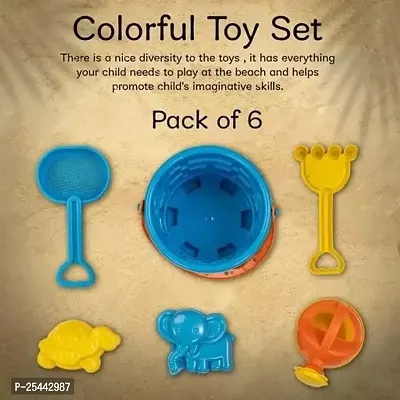 Beach Toy Set For Kids 8 Pcs With Castle Shaped Bucket Shovels Water Sprinkler And Moulds Made In India Perfect Beach Toy For Kids, Multi color-thumb3