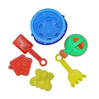 Beach Toy Set For Kids 8 Pcs With Castle Shaped Bucket Shovels Water Sprinkler And Moulds Made In India Perfect Beach Toy For Kids, Multi color-thumb3