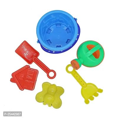 Beach Toy Set For Kids 8 Pcs With Castle Shaped Bucket Shovels Water Sprinkler And Moulds Made In India Perfect Beach Toy For Kids, Multi color-thumb4