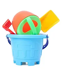 Beach Toy Set For Kids 8 Pcs With Castle Shaped Bucket Shovels Water Sprinkler And Moulds Made In India Perfect Beach Toy For Kids, Multi color-thumb1