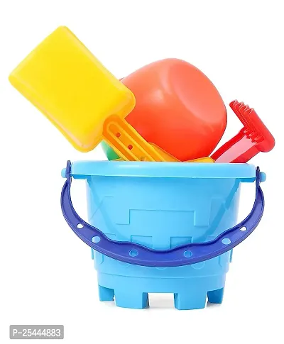 Beach Toy Set For Kids 8 Pcs With Castle Shaped Bucket Shovels Water Sprinkler And Moulds Made In India Perfect Beach Toy For Kids, Multi color-thumb3