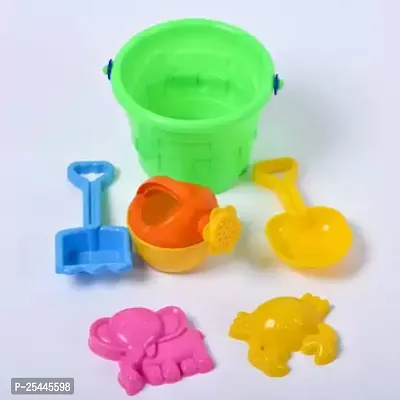 Beach Toy Set For Kids 8 Pcs With Castle Shaped Bucket Shovels Water Sprinkler And Moulds Made In India Perfect Beach Toy For Kids, Multi color-thumb2