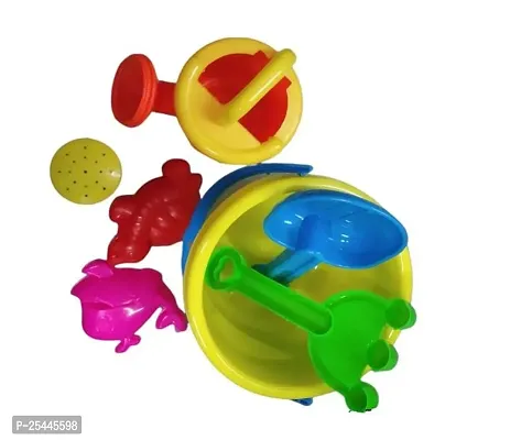 Beach Toy Set For Kids 8 Pcs With Castle Shaped Bucket Shovels Water Sprinkler And Moulds Made In India Perfect Beach Toy For Kids, Multi color-thumb3