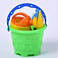 Beach Toy Set For Kids 8 Pcs With Castle Shaped Bucket Shovels Water Sprinkler And Moulds Made In India Perfect Beach Toy For Kids, Multi color-thumb4