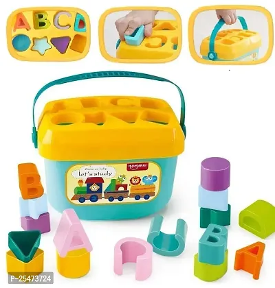 Baby First Blocks Activity Toys Sorter Baby and Toddler Toy ABCD Learning Shape Alphabets Storage Bucket Toys Sorting Game Developmental Educational Toy Children 16 Building Blocks-thumb4