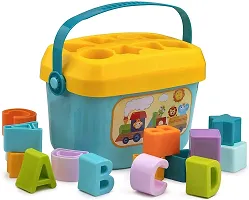 Baby First Blocks Activity Toys Sorter Baby and Toddler Toy ABCD Learning Shape Alphabets Storage Bucket Toys Sorting Game Developmental Educational Toy Children 16 Building Blocks-thumb4