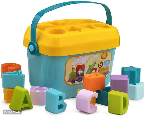 Baby First Blocks Activity Toys Sorter Baby and Toddler Toy ABCD Learning Shape Alphabets Storage Bucket Toys Sorting Game Developmental Educational Toy Children 16 Building Blocks-thumb5