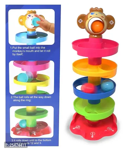 First Class Toys Animal Roll Ball Toy for Kids Above 1 Year. Fun Roll Ball Monkey Toy Drop Game. 5 Layered Stack Educational Toys for The Ball Drop and roll, spiralling Down.-thumb0